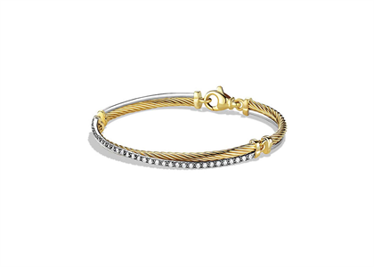 Two Tone Plated CZ Studded Womens Crossover Bracelet